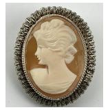 80% Silver Shell Cameo Pendant Brooch.