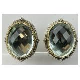 Sterling & 18KT Gold Green Amethyst Earrings.
