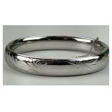 Sterling Silver Floral Etched Bangle.