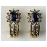 14KT Gold Sapphire & Diamond Halo Earrings.