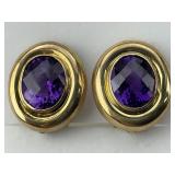 14KT Gold Oval Cut Amethyst Earrings.