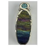 14KT Gold Dichroic Glass & Diamond Pendant.