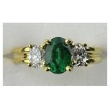 18KT Gold Emerald & Diamond Accent Ring.