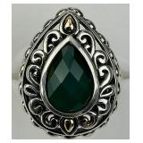 Sterling Silver 14KT Accent Green Agate Ring.