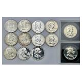 13 90% Silver 1948-63 & High Grade Franklins.