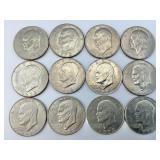 12 1972-D Eisenhower Dollars.