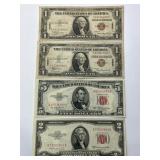 2-1935 $1 Bills, 1-1953 $5 Bill & 1-1953 $2 Bill.