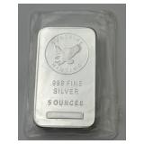 5 Oz .999 Fine Silver Sunshine Minting Silver Bar.