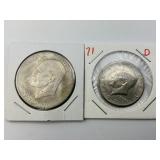 Bicentennial Eisenhower Dollar & 1971 JFK Half.