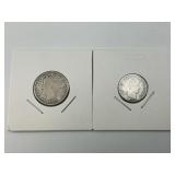 1910 Liberty V Cent Nickel & 1912-D Barber Dime.