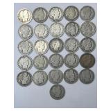 26 90% Silver Barber Half Dollars.