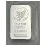 5 Oz .999 Fine Silver Sunshine Minting Silver Bar.
