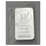 5 Oz .999 Fine Silver Sunshine Minting Silver Bar.
