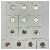 13 90% Silver High Grade 1960 Roosevelt Dimes.