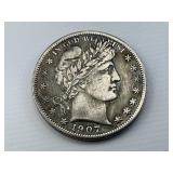 90% Silver 1907 Barber Half Dollar.