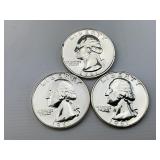 3 90% Silver High Grade 1961 Washington Quarters.