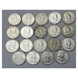 19 90% Silver 1950-1963 Franklin Half Dollars