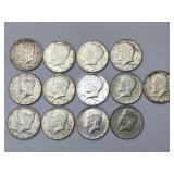 13 1964 90% Silver Kennedy Half Dollars.