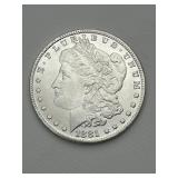 High Grade 1881 90% Silver Morgan Dollar.