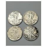 4 90% Silver Walking Liberty Half Dollars.