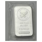 5 Oz .999 Fine Silver Sunshine Minting Silver Bar.