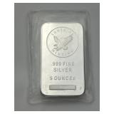 5 Oz .999 Fine Silver Sunshine Minting Silver Bar.