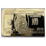 Gold Plated $100 Bar.