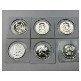 6 90% Silver High Grade 1959-61 Franklin Halves.
