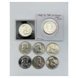 8 90% Silver High Grade 1948-63 Franklin Halves.