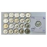 21 90% Silver 1936-1944 Mercury Dimes.