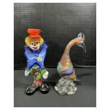 Murano Glass Clown, Art Glass Bird.