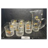 Glass Fishing Lure Pitcher & Tumbler Set.