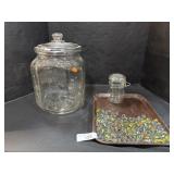 Planters Peanuts Jar, Glass Swirl Marbles.