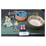 Asian Statues, Redware Bowl, Ceramic Bowl.