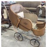Antique Wicker Baby Carriage.