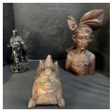3 Wood Carved Figures.