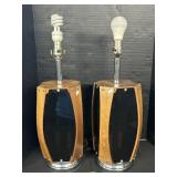 Mid Century Modern Wood Smoked Lucite Lamps