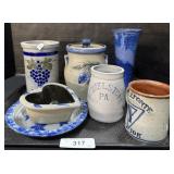 Blue Decorated Stoneware Jars, Plates, Mugs,