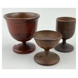 3 Turned Wood Treenware Egg Cups.