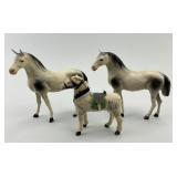 3 German Composition Stick Leg Horses.