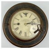 19th C. Marine Lever Wall Clock and Key.