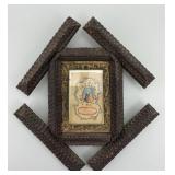 19th C Wooden Folk Art Tramp Art Picture Frame.