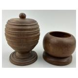Pair of Early Wood Turned Treenware Jars.
