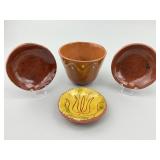 4pc Breininger Pottery PA Redware Plates & Cup.