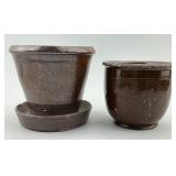 Henry Fare Redware Crock and PA  Redware Planter.