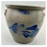 Evan Jones Blue Slip Decorated Stoneware Crock.