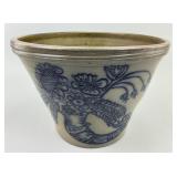 1970s Blue Slip Cornucopia & Bird Stoneware Crock.