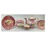Staffordshire Red Spatterware Peafowl China.