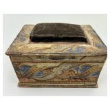 19th C Folk Art Wallpaper Jewelry Box.