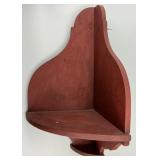 Early Primitive Red Painted Corner Wall Shelf.